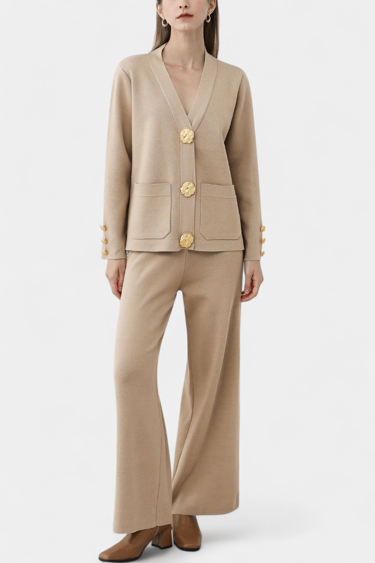 Karen | Button Cardigan & Wide-Leg Trouser Set