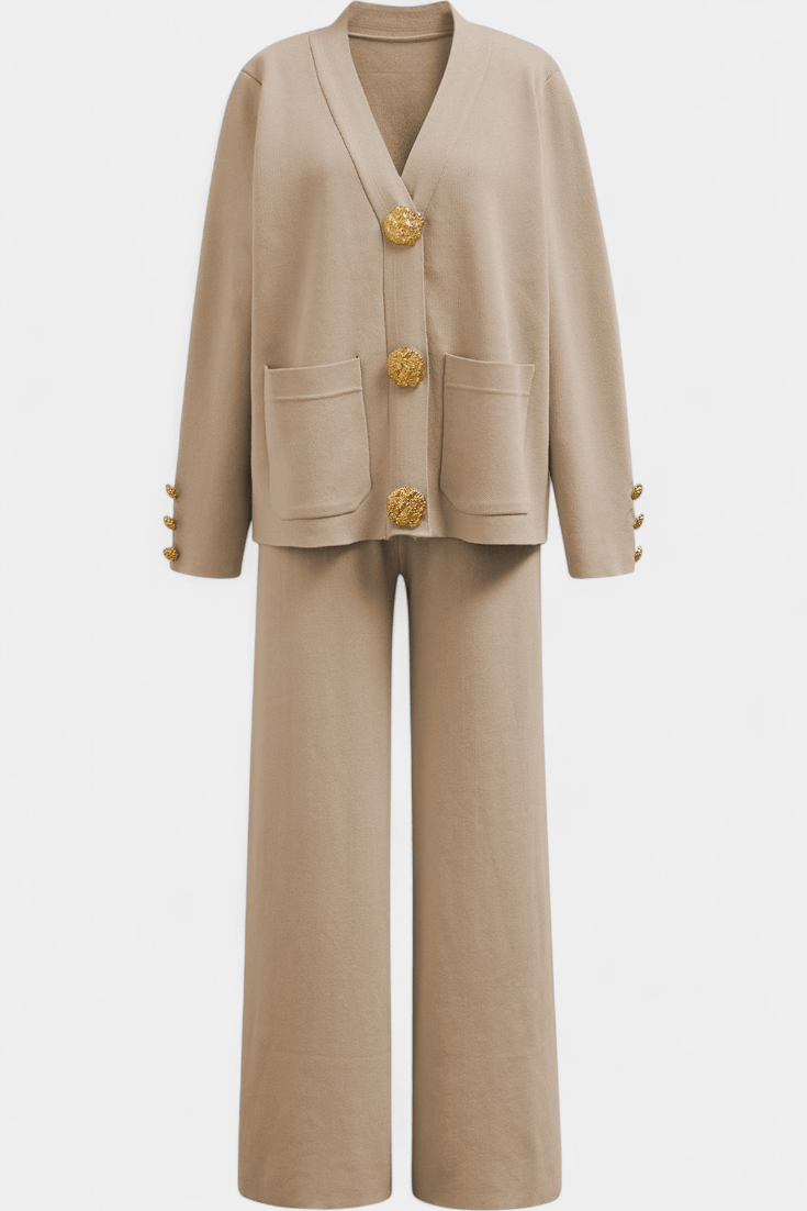 Karen | Button Cardigan & Wide-Leg Trouser Set