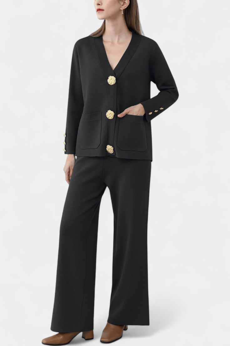 Karen | Button Cardigan & Wide-Leg Trouser Set