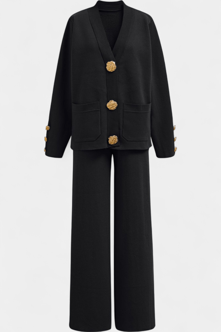 Karen | Button Cardigan & Wide-Leg Trouser Set