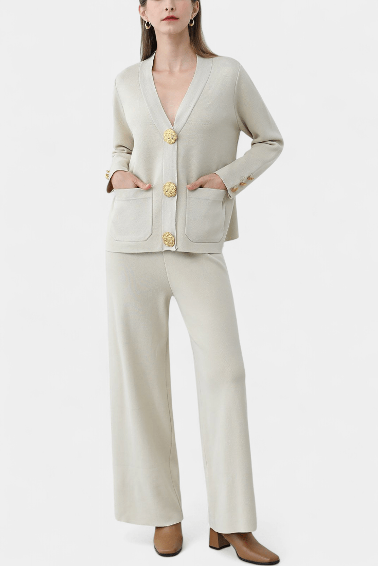 Karen | Button Cardigan & Wide-Leg Trouser Set
