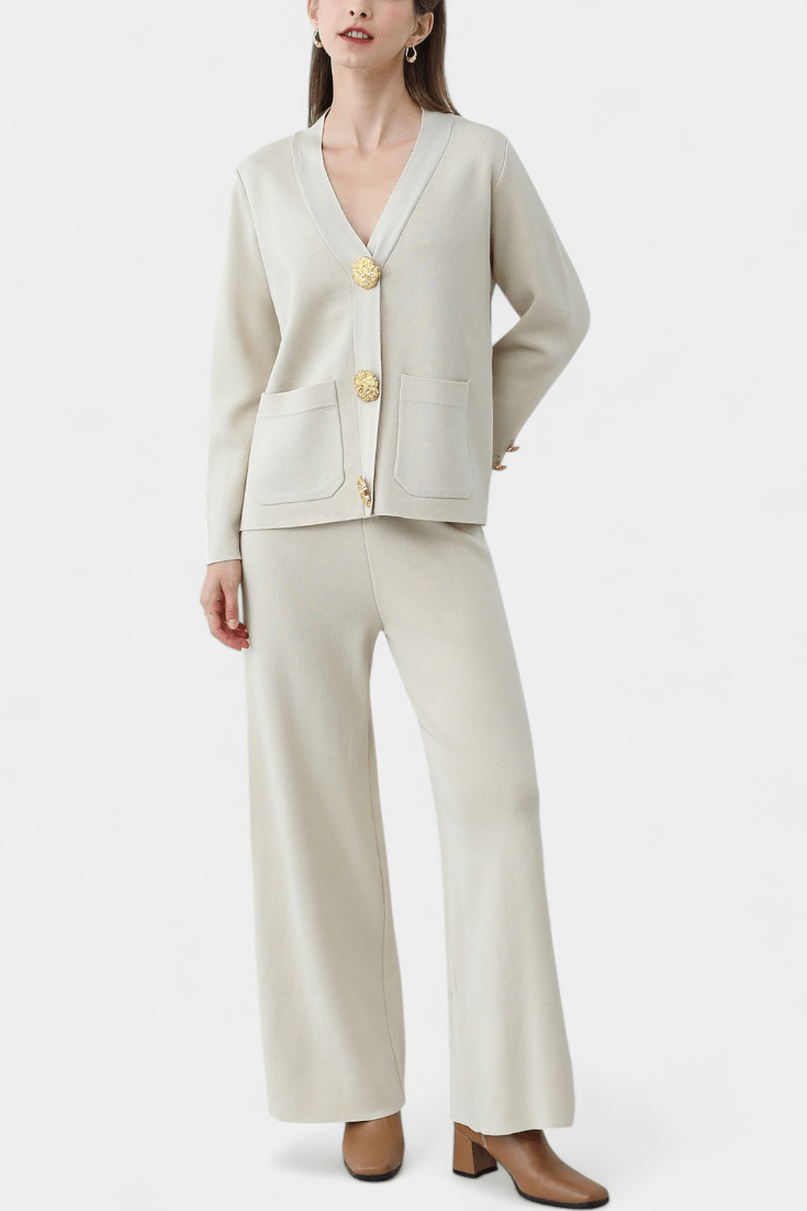 Karen | Button Cardigan & Wide-Leg Trouser Set