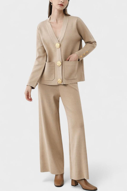 Karen | Button Cardigan & Wide-Leg Trouser Set