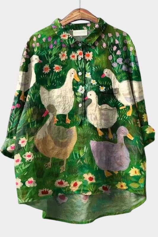 Carol | Green Duck Garden Print Shirt