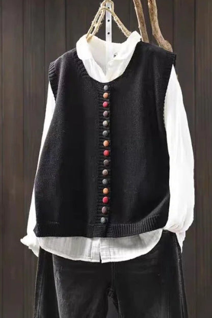 Carmen | Black Button-Front Knitted Waistcoat