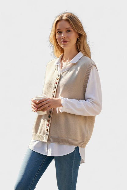 Carmen | Black Button-Front Knitted Waistcoat