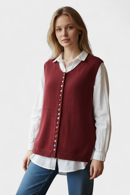 Carmen | Black Button-Front Knitted Waistcoat