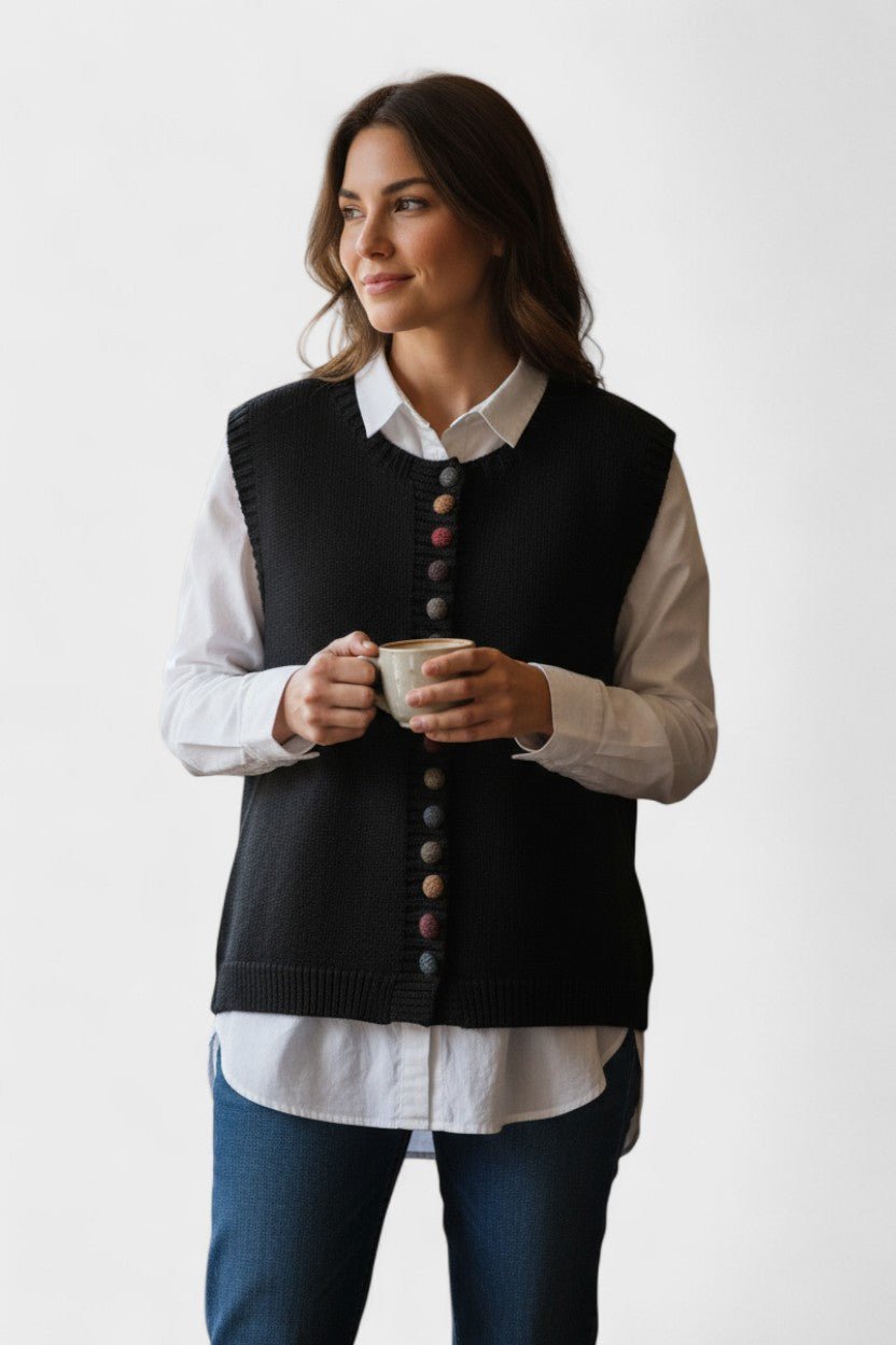 Carmen | Black Button-Front Knitted Waistcoat