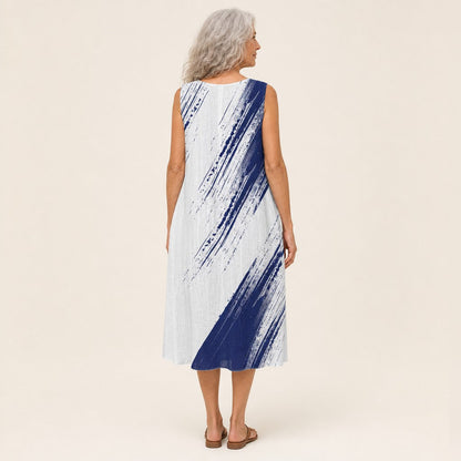 Regina | Blue Brushstroke Sleeveless Midi Dress