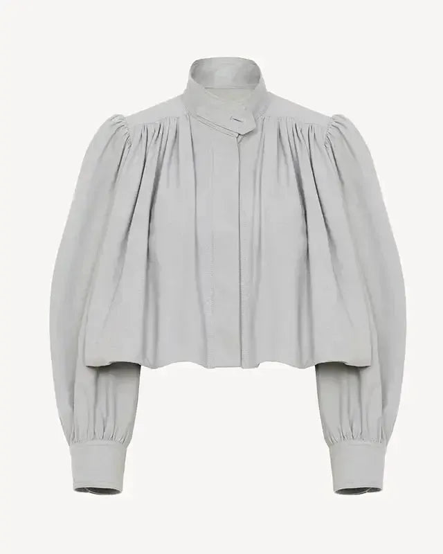 Catrin | Beige Puff-Sleeve Bomber Jacket