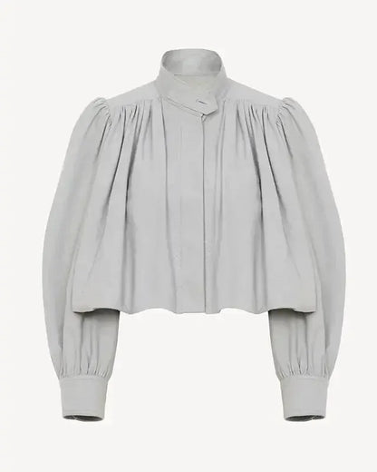 Catrin | Beige Puff-Sleeve Bomber Jacket