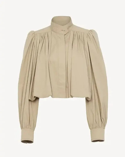Catrin | Beige Puff-Sleeve Bomber Jacket