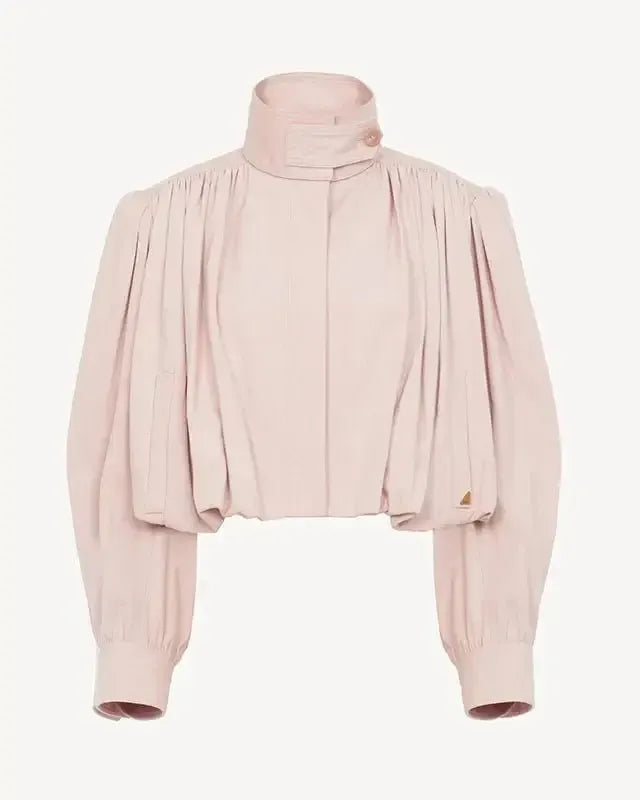 Catrin | Beige Puff-Sleeve Bomber Jacket