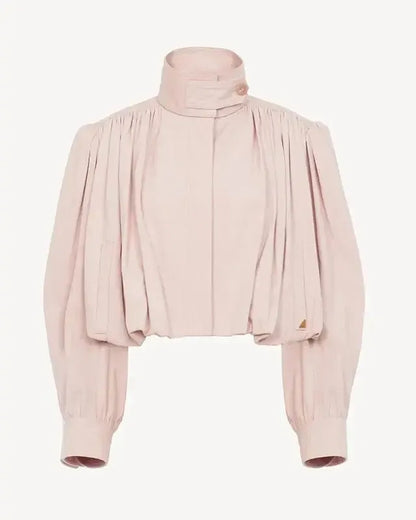 Catrin | Beige Puff-Sleeve Bomber Jacket