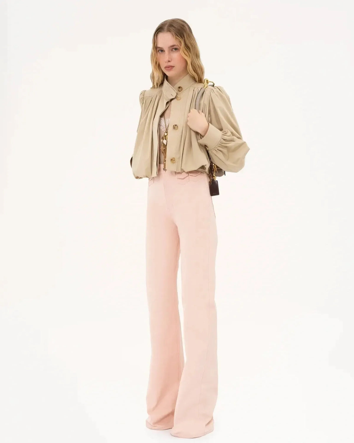 Catrin | Beige Puff-Sleeve Bomber Jacket