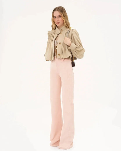 Catrin | Beige Puff-Sleeve Bomber Jacket