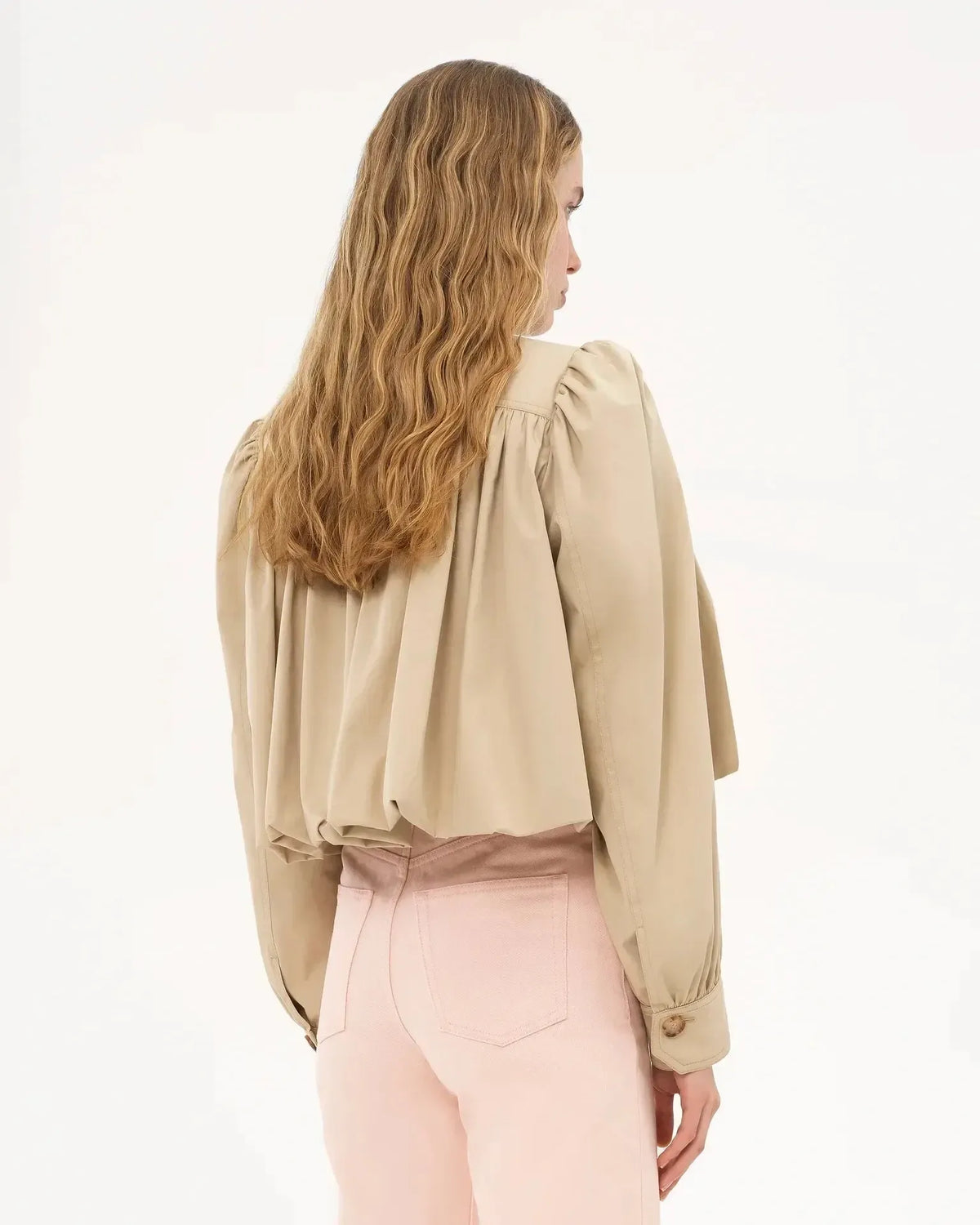 Catrin | Beige Puff-Sleeve Bomber Jacket