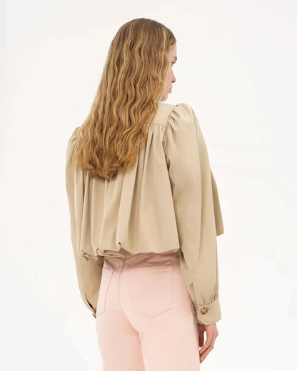 Catrin | Beige Puff-Sleeve Bomber Jacket