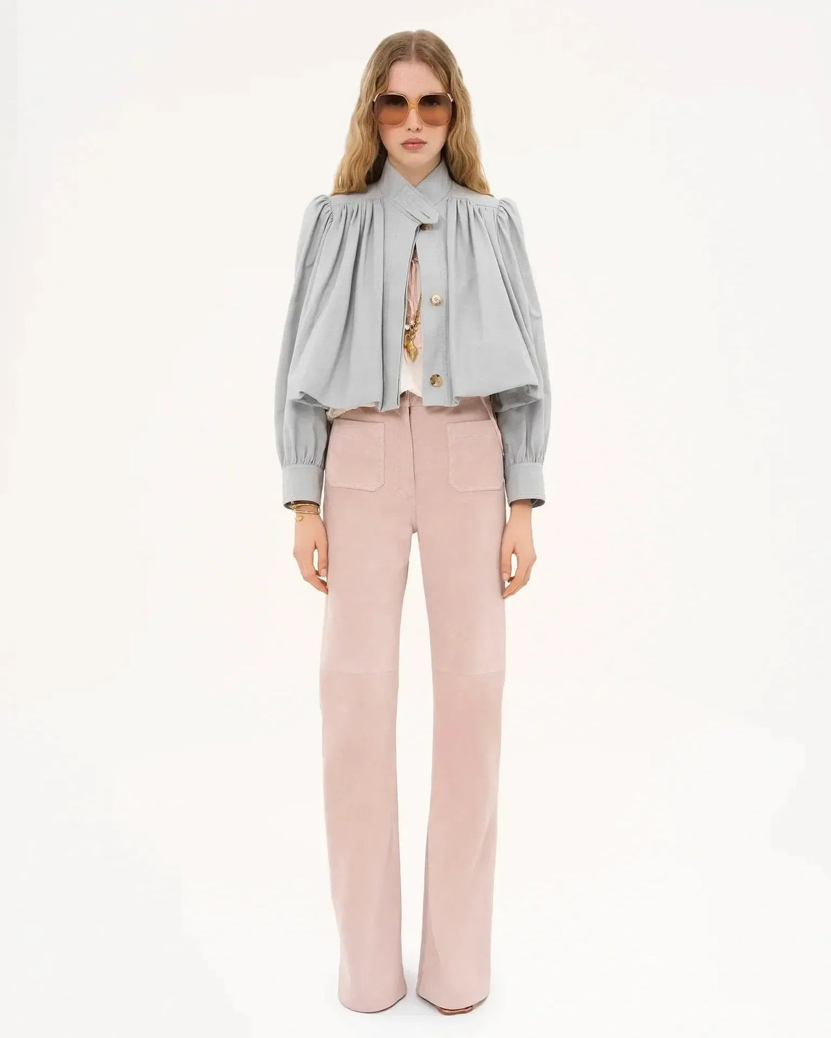 Catrin | Beige Puff-Sleeve Bomber Jacket
