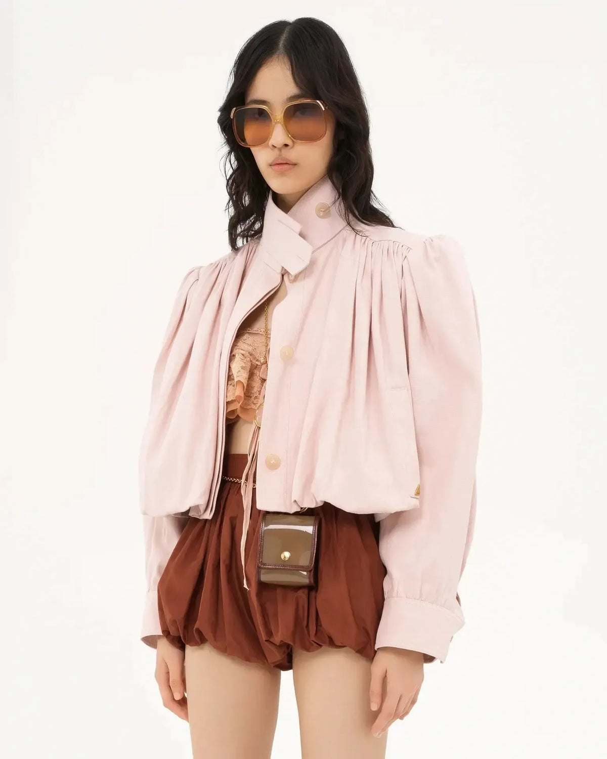 Catrin | Beige Puff-Sleeve Bomber Jacket
