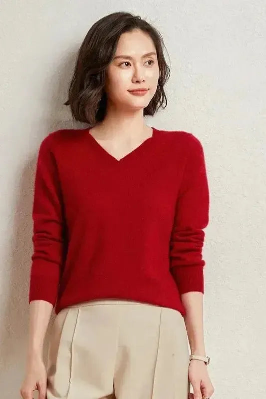 Catrin | Red V-Neck Jumper