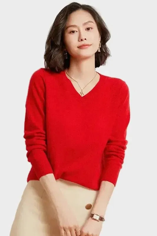 Catrin | Red V-Neck Jumper