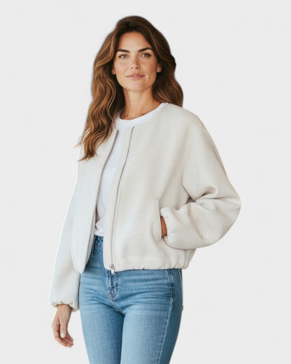 Catrin | Brown Cropped Bomber Jacket