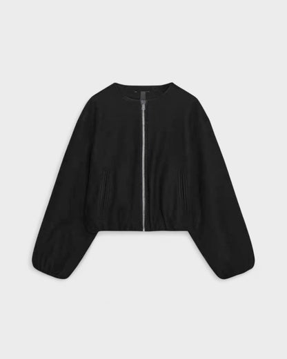 Catrin | Brown Cropped Bomber Jacket