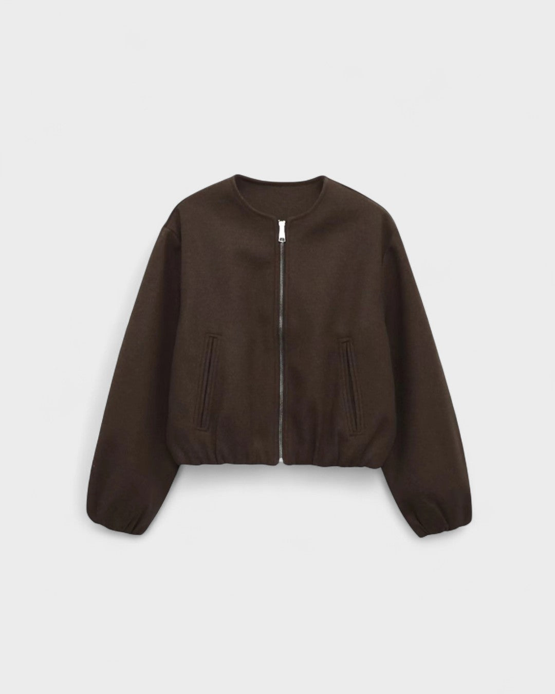 Catrin | Brown Cropped Bomber Jacket