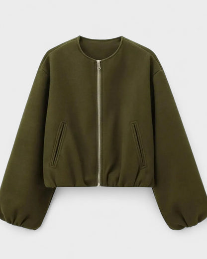 Catrin | Brown Cropped Bomber Jacket