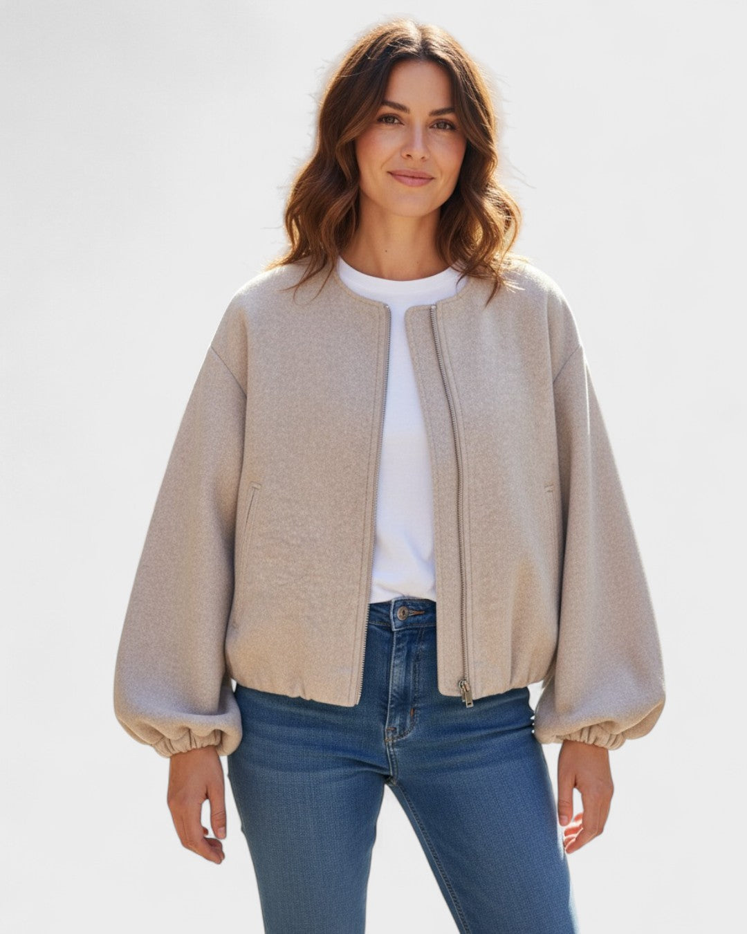 Catrin | Brown Cropped Bomber Jacket
