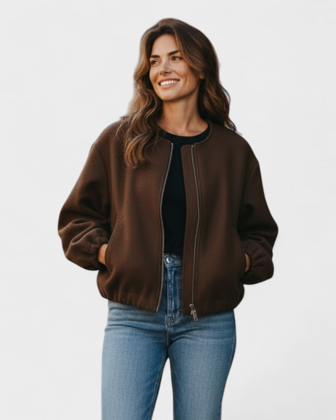 Catrin | Brown Cropped Bomber Jacket