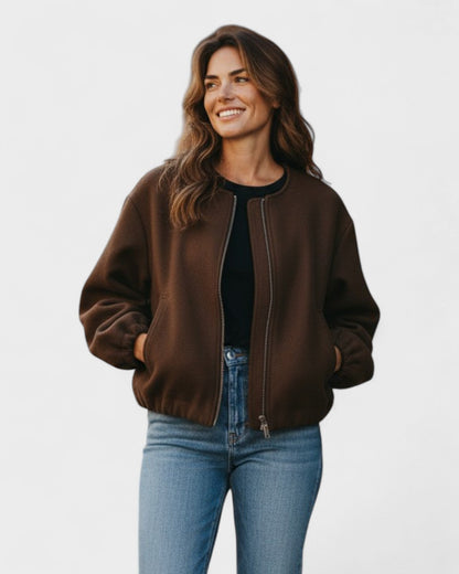 Catrin | Brown Cropped Bomber Jacket