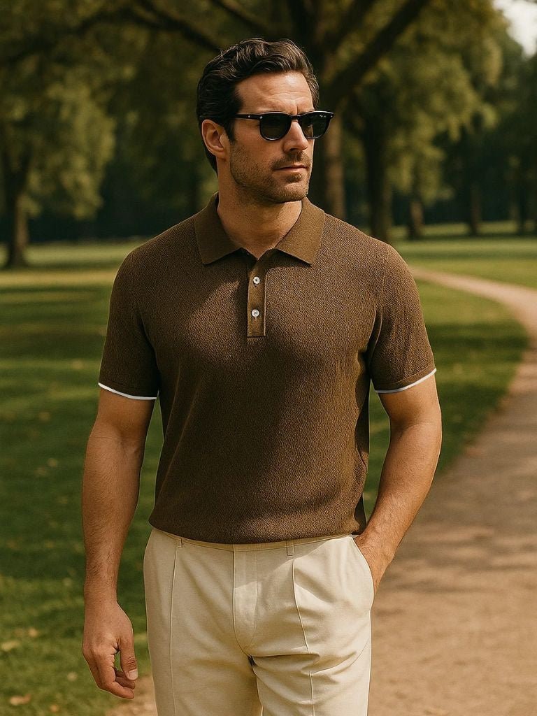 Kelvin | Textured Brown Knit Polo