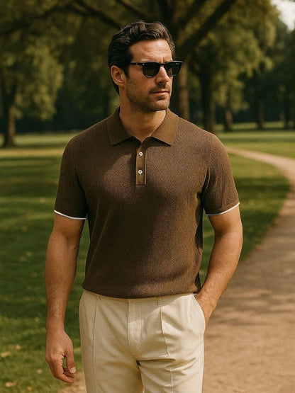 Kelvin | Textured Brown Knit Polo