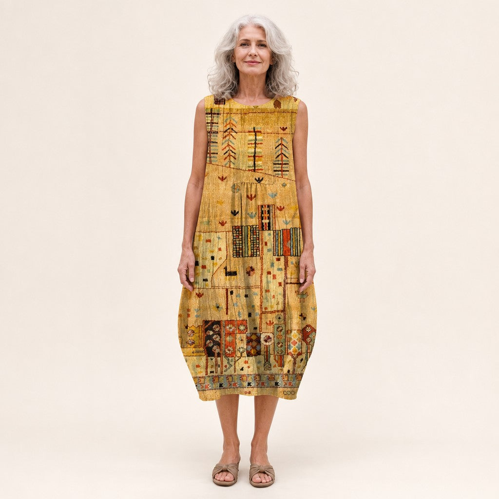 Dottie | Golden Patchwork Sleeveless Midi Dress