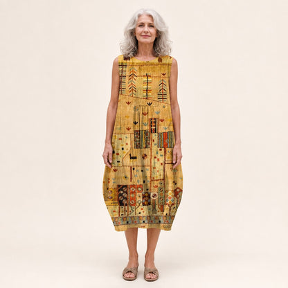 Dottie | Golden Patchwork Sleeveless Midi Dress