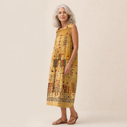 Dottie | Golden Patchwork Sleeveless Midi Dress