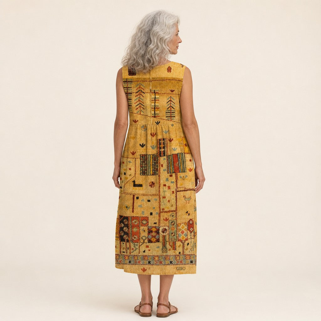 Dottie | Golden Patchwork Sleeveless Midi Dress