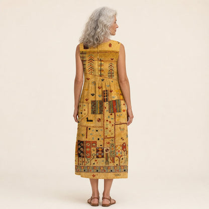 Dottie | Golden Patchwork Sleeveless Midi Dress