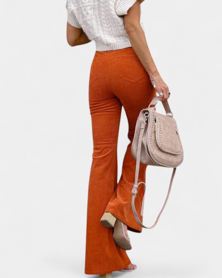 Kiera | Rust Corduroy Flared Trousers