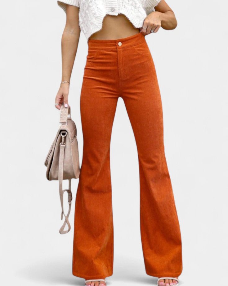 Kiera | Rust Corduroy Flared Trousers