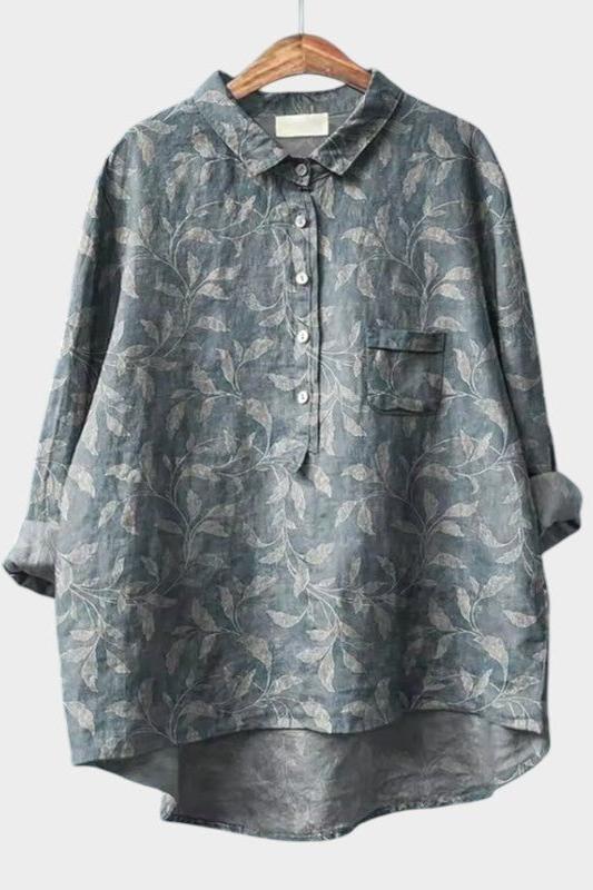 Kirsty | Grey Blue Leaf Print Shirt
