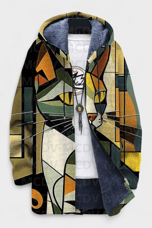 Kerry | Geometric Cat Hooded Zip Jacket