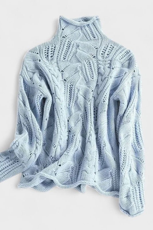 Kay | Blue Cable-Knit Roll-Neck Jumper