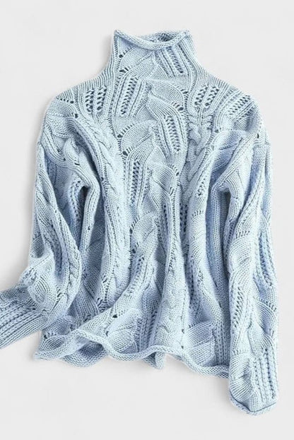 Kay | Blue Cable-Knit Roll-Neck Jumper