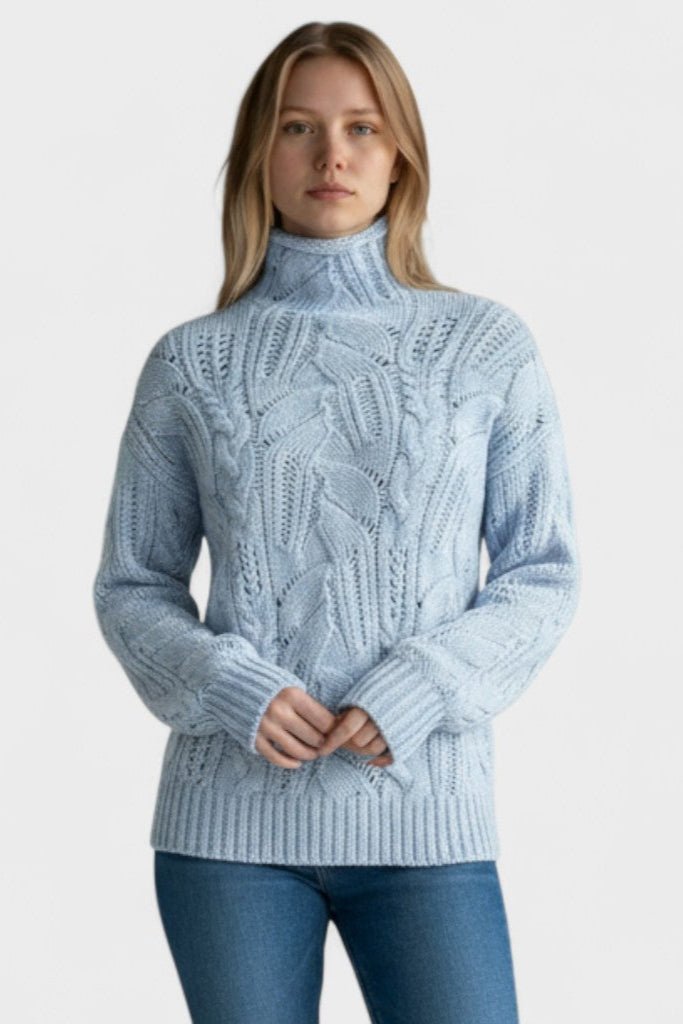 Kay | Blue Cable-Knit Roll-Neck Jumper