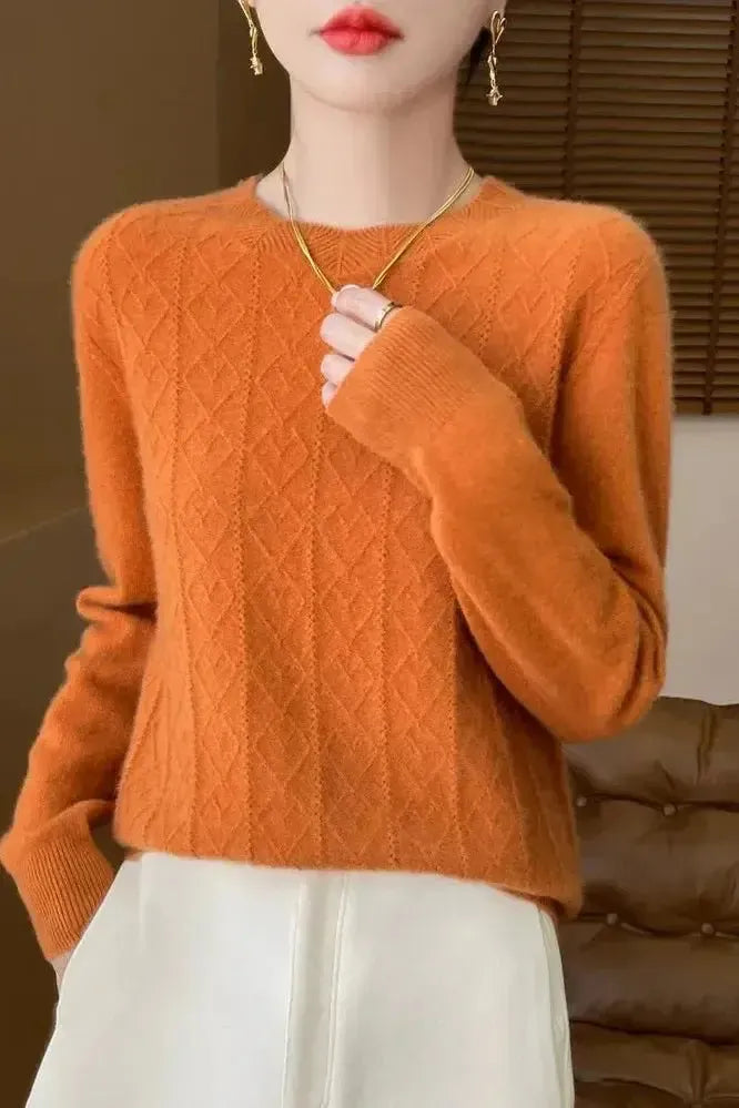 Kara | Orange Diamond-Knit Jumper