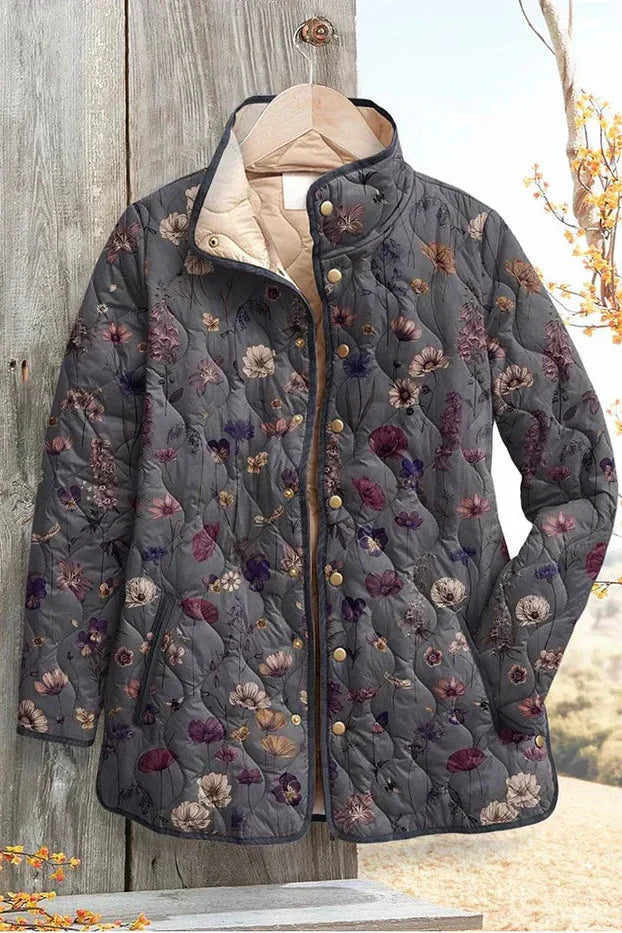 Lydia | Grey Floral Quilted Jacket