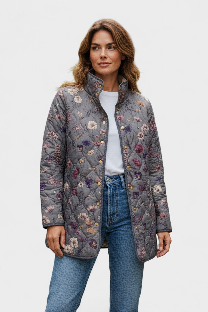 Lydia | Grey Floral Quilted Jacket